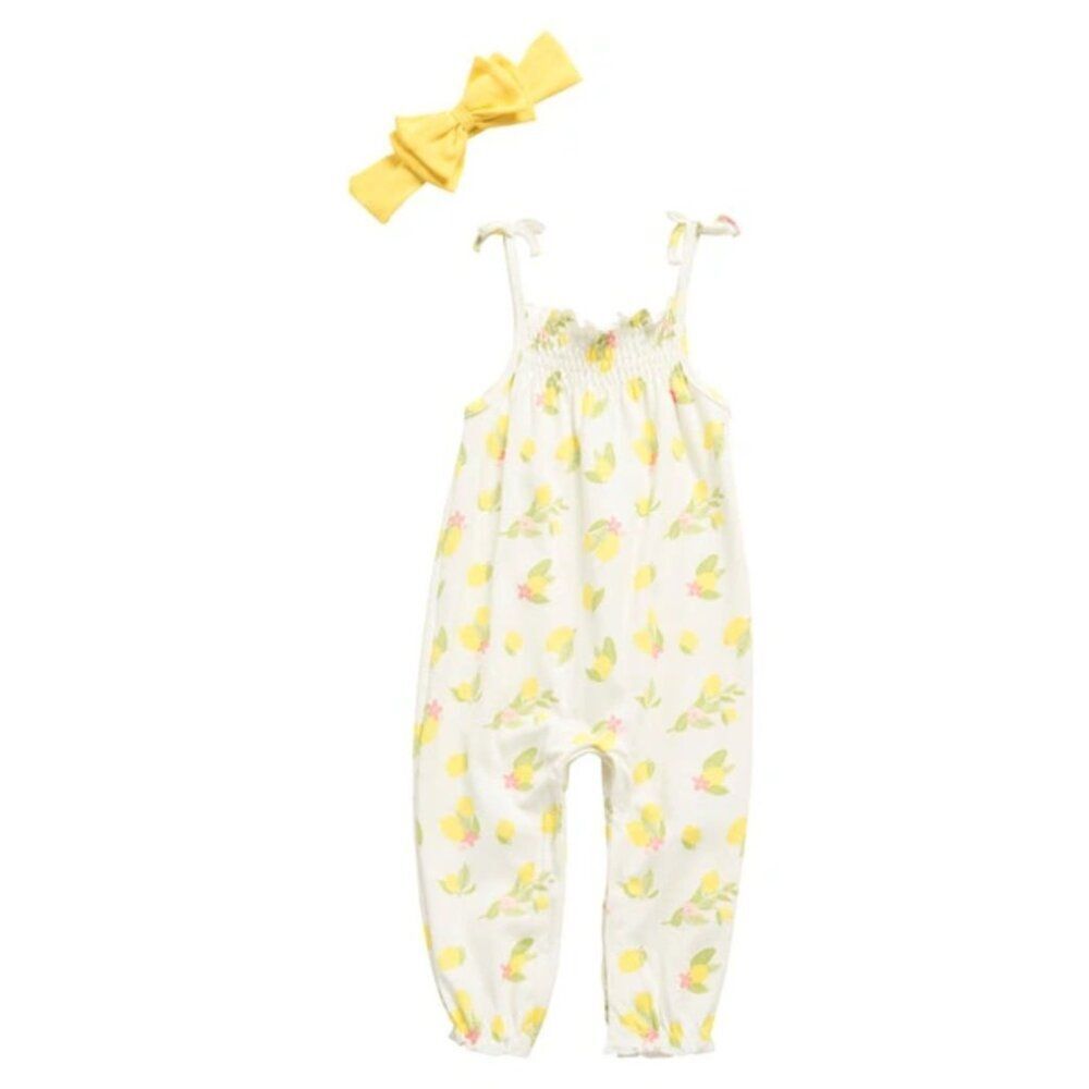Rabbit + Bear Organic Lemon Romper and Headband 2 Piece Set Size 3-6M